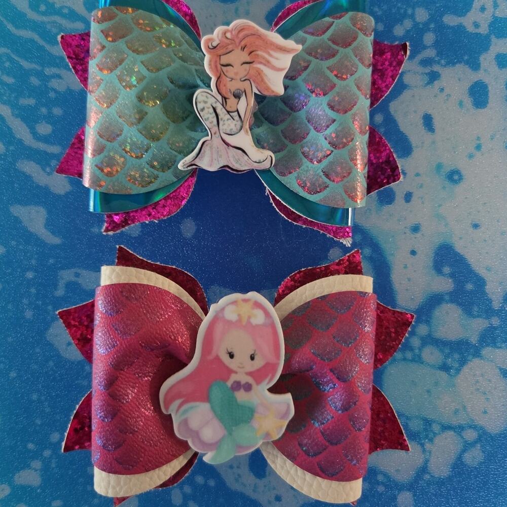 2 Mermaid Hair Bows Girls Accessories